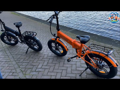 Engwe EP Pro 2 and Engine Pro EBike in a busy city centre amsterdam small apartment