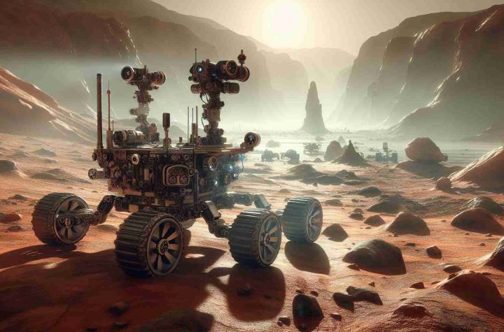 A High Definition realistic image detailing a scene of exploration in the Martian desert. The centerpiece of the image is a new rover, carefully designed with intricate technology suitable for extraterrestrial environments, and appears to be intently surveying the surrounding landscape. While the rover studies the landscape, the depiction should evoke ideas of controversy — perhaps through visual cues like unusual rock formations or mysterious shadows that suggest the presence of never-before-seen phenomena or the possibility of life.