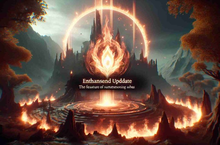 A high-definition, realistic image depicting an update in the game Elden Ring that enhances the feature of Summoning Ashes. The scene would showcase the glow from the ashes, alongside the enhanced visual effects and features introduced in the update. This scene is set in a fantastical realm full of varied landscapes and surreal atmospheres.