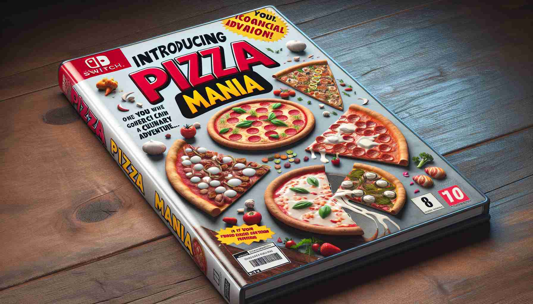 A realistic, high-definition image showcasing the cover of a fictional culinary adventure titled 'Introducing Pizza Mania'. It features delicious pizzas of various types as if taking you on a gastronomic journey. The image could include pizzas with a diverse range of toppings, from classic margherita to exotic examples, each showcasing a different culinary tradition. A captivating tagline beneath the title could hint towards the fun and excitement packed within this culinary adventure.