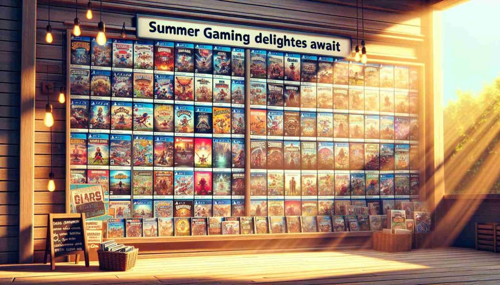 Picture a warm summer day with sunlight filtering down on a vibrant digital storefront. The scene encapsulates the essence of an online gaming platform store, teeming with varieties of exciting game covers arranged in a grid layout. Buzz words like 'new releases', 'discounts', and 'staff picks' pop up across the page. A large banner at the top hails 'Summer Gaming Delights Await!'. This scene is as detailed as a high-definition photograph, capturing the textures, shadows and colors with pinpoint precision.