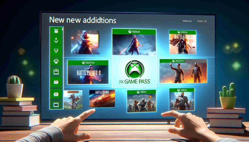 Realistic high-definition image concept of brand new additions of various thrilling video games appearing on a generic digital game subscription service similar to Xbox Game Pass. Capture the logos of the games on a digital platform interface, evoking a sense of excitement and enthusiasm for gaming enthusiasts.