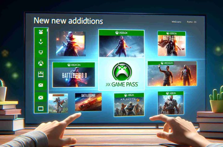 Realistic high-definition image concept of brand new additions of various thrilling video games appearing on a generic digital game subscription service similar to Xbox Game Pass. Capture the logos of the games on a digital platform interface, evoking a sense of excitement and enthusiasm for gaming enthusiasts.