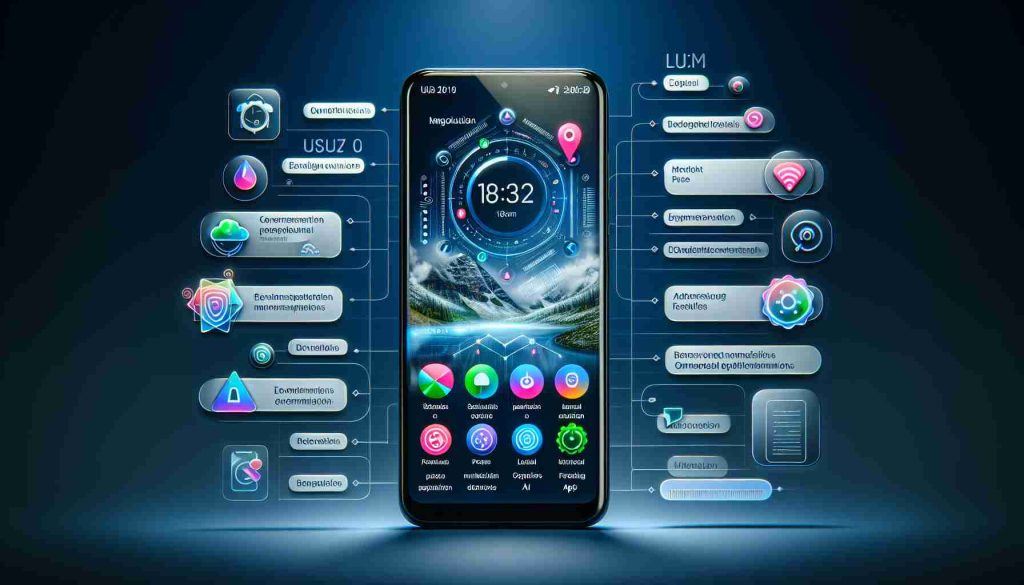 Create a realistic, high-definition image portraying revolutionary changes in a hypothetical 18th version of a popular smartphone operating system. The image includes a sleek, modern smartphone displaying some of the innovative features of its software. These features could include a brand new interface design, enhanced security measures, advanced AI-powered functionalities, redesigned app icons, and an upgraded notification center.