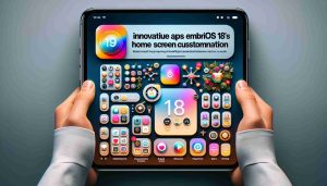 Create a realistic high-definition image that depicts a range of innovative applications taking full advantage of iOS 18's home screen customization capabilities. This includes innovative app icons, widgets and overall home screen layout demonstrating remarkable customization options such as color schemes, icon sizes, widget placements, grouping of similar applications and so forth. Include some visible text on the image that says 'Innovative Apps Embracing iOS 18’s Home Screen Customization'.