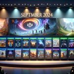 A realistic, high-definition image showcasing the announcement of exciting new additions to a popular videogame subscription service for September 2024. The image shows brilliantly colored game cover art lined up in a neat row, each revealing unique worlds and characters. Accompanying the games are short descriptions, highlighting the unique features and points of interest for each addition. The background of the image is adorned with soft, ambient lights symbolizing the intrigue and joy of discovering new games.