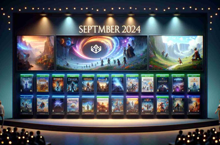 A realistic, high-definition image showcasing the announcement of exciting new additions to a popular videogame subscription service for September 2024. The image shows brilliantly colored game cover art lined up in a neat row, each revealing unique worlds and characters. Accompanying the games are short descriptions, highlighting the unique features and points of interest for each addition. The background of the image is adorned with soft, ambient lights symbolizing the intrigue and joy of discovering new games.