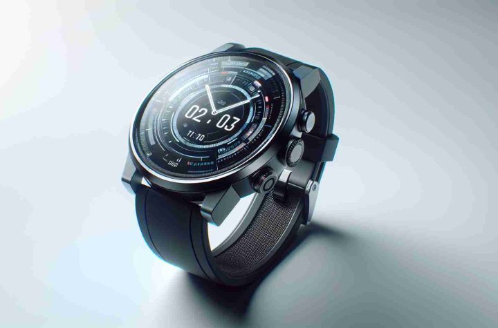 Generate a realistic, high-definition image of an innovative and revolutionary new smartwatch shown off by a leading technology corporation. This high-tech watch should be modern and sleek, displaying futuristic digital features that signify strong advancements in wearable technology. The watch should be situated on a pristine, minimalist white background, hinting at sophistication and vanguard design.