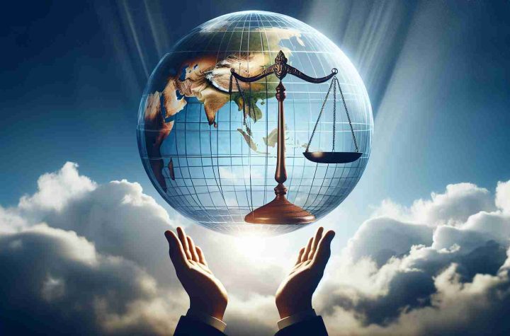 Create a high-definition, realistic image that symbolizes 'The Era of Transparency and Accountability.' It could include visual metaphors such as a glass globe representing transparency and scales of justice signifying accountability. The sky in the background can demonstrate the wide reach and openness of this era, shining a light on the globe and scales.