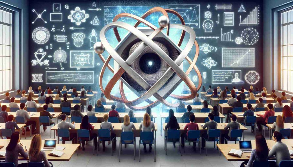 A high-definition, realistic illustration capturing the concept of revolutionizing learning through quantum education. Depict a two-state quantum system, perhaps represented by a spinning quantum bit, or 'qubit'. In the background, display a classroom setting filled with diverse students of various descents and genders, deeply engaged in their learning process. Integrate symbols or metaphors of traditional and quantum learning techniques merging, to illustrate the potential and transition of educational approaches.