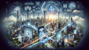 Visual depiction of the concept of exploring the future of mobile networks with advanced technologies. The image is to be highly detailed and realistic. It incorporates elements such as advance 5G towers, futuristic cityscape infused with advanced mobile network infrastructure, digital information flows coursing through the city and mobile devices of various types displaying high-speed connection indicators. Various people of different gender and descent are seen using these mobile devices, displaying contentment and amazement on their faces. The overall tone is futuristic and captures the concept of high-tech connectivity.