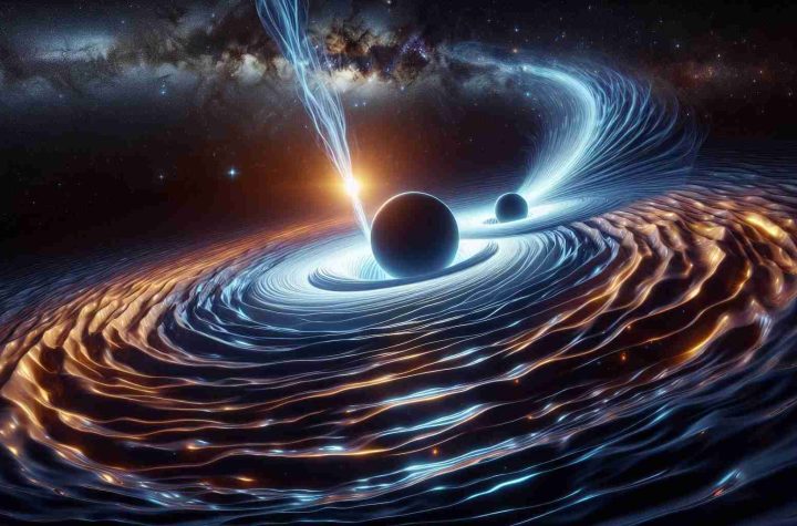 Imagine and depict a hyper-realistic HD scene representing the interactions between massive black holes in space. The black holes should be shown emitting mighty streams of light as they spiral towards each other, distorting the space around them, and creating a ripple effect that symbolizes gravitational waves. Their interactions could also be portrayed by subtly shifting patterns of stars and galaxies. The resultant image should capture the immense scale and awe-inducing power of these cosmic phenomena, while also showcasing the beauty and mystery of the universe.