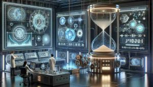 A high-definition, realistic image showcasing the advancements in time manipulation technology. Show a laboratory with state-of-the-art equipment that signifies futuristic technology. Include 3D holographic displays exhibiting timelines and quantum physics equations, a sleek metallic device with a digital countdown clock and gears, a suspended hourglass that appears to be reversing its own flow, and erratic light patterns emitted from an unknown energy source. Populate the room with a diverse group of scientists: a Middle-Eastern woman intently studying the holographic displays, a Caucasian man calibrating the metallic device, and a South Asian woman observing the suspended hourglass.