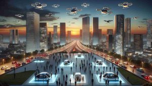 High-definition realistic visual depiction of an urban transportation revolution, with the new era of air mobility being celebrated. Show a futuristic cityscape with skyscrapers, set against a twilight sky. Display a multitude of autonomous air taxis, some taking off, while others are landing on designated pads. The people entering and exiting the air taxis should be of various descents such as Black, Hispanic, and Middle-Eastern, equally portrayed. To highlight diversity, illustrate a range of genders including men, women, and non-binary individuals. Embody the scene with a sense of excitement and wonder, calling in a new age of transportation.