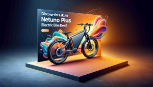 Generate a realistic high-definition image of an electric bike called the 'Netuno PLUS'. It should be prominently displayed, showcasing its features and design. Add a banner or tagline that states 'Discover the ESKUTE Netuno PLUS Electric Bike Deal!'