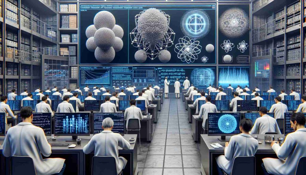 Generate a high definition, realistic image that depicts the advancements in the Quantum Computing Industry. The scene could include a state-of-the-art lab with advanced quantum computers at work. In the foreground, there could be South Asian and Black scientists unisex figures, wearing lab coats, analyzing the quantum data on multiple screens. Contextual elements such as complex mathematical equations, 3D models of quantum bits, and a chart showing performance growth over the years could be depicted in the mix to articulate the evolution of the industry.