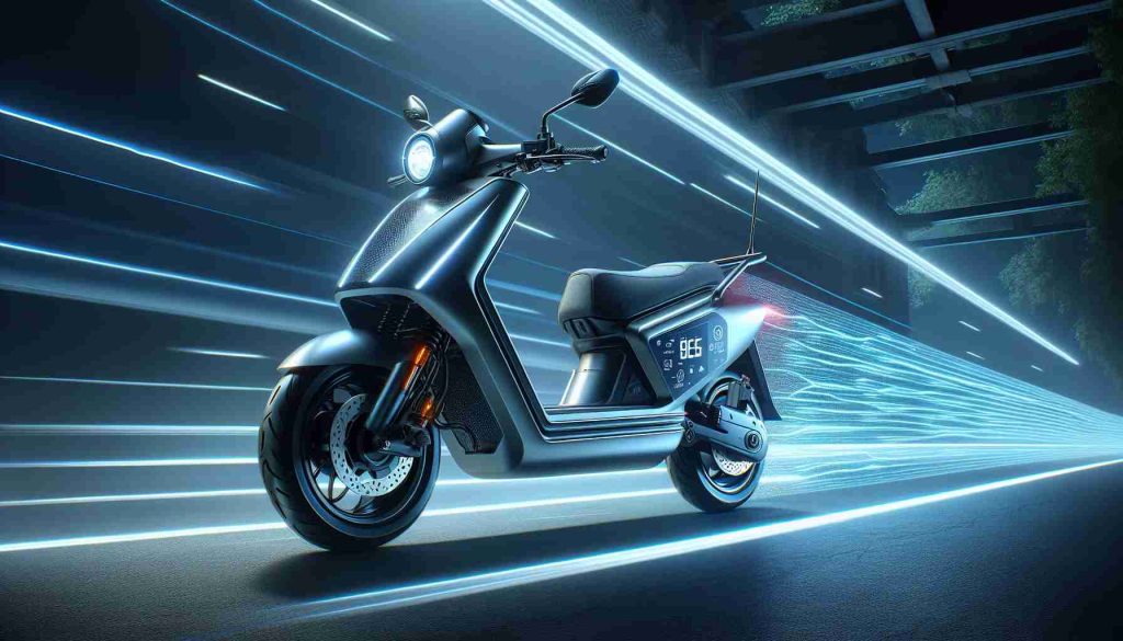 High-definition realistic image of a modern electric scooter signifying a revolution in the Indian electric scooter market. The scooter is designed with premium features including an aerodynamic contour, efficient LED headlight for high visibility, easy-to-read digital dashboard, spacious under-seat compartment, and high-performance powertrain for economical commuting. The design embodies style and dynamism while reflecting the essence of sustainability.