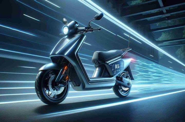 High-definition realistic image of a modern electric scooter signifying a revolution in the Indian electric scooter market. The scooter is designed with premium features including an aerodynamic contour, efficient LED headlight for high visibility, easy-to-read digital dashboard, spacious under-seat compartment, and high-performance powertrain for economical commuting. The design embodies style and dynamism while reflecting the essence of sustainability.