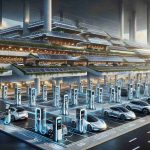 A realistic high-definition image showcasing a futuristic and revolutionizing electric vehicle charging infrastructure. The scene could include a multi-storey car park with multiple charging stations that are seamlessly integrated into the structure. There are a range of electric vehicles, varying in size and design, parked and charging. The station itself uses solar power, with vast arrays of solar panels on the rooftop and walls, and state-of-the-art charging towers connected via clean wiring. There are LED indicators displaying the charging status and digital screens providing real-time data metrics for each vehicle. The overall aesthetic combines functionality, sustainability, and futuristic design.