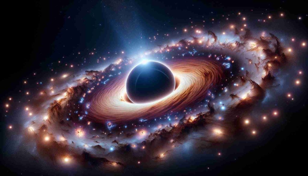 Generate a realistic, high-definition image that portrays the cosmic connection between supermassive black holes and their host galaxies. This cosmic scene should illustrate both the immense scale of the galaxies and the significant role their black holes play within them. Show the galaxies with their millions of stars and the black hole at the center, demonstrating how they interact, perhaps through gravitational fields or light paths.