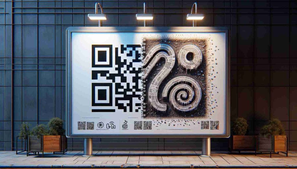 A high-definition, realistic image showcasing the evolution of QR codes in the realm of modern advertising. The scene should include two contrasting designs of QR codes. The older design should be simple and basic, revealing its purely functional purpose in the past. The newer design should be intricate and artistically pleasing, indicative of the aesthetic appeal in present times. The QR codes should be cleverly integrated within an advertising medium, such as a billboard or a magazine advert, to subtly hint at their versatile usage.