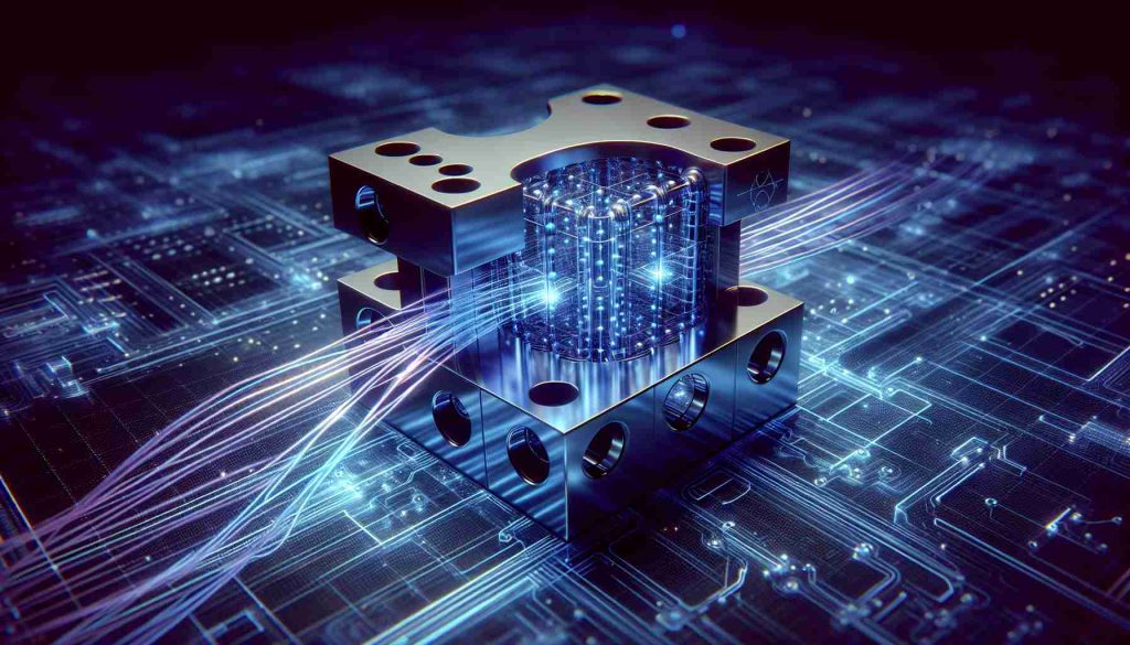 A high-definition, realistic image of an innovative transmon coupler, a part of a quantum computing system. The coupler is highlighted with glowing lines to symbolize advancement and it's connected with quantum bits, or qubits. The environment is filled with complex digital wireframes that interact dynamically with the coupler, hinting at the interaction within a quantum computer. Cool hues of blue and purple dominate the scene, representing the high-tech, futuristic nature of quantum computing.