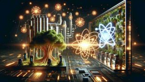 Generate a realistic, high-definition image that represents the concept of sustainable quantum computing innovations. This could feature elements such as eco-friendly energy sources powering advanced quantum computers with quantum bits represented as glowing particles. Also, depict a futuristic laboratory featuring sustainable technologies such as tree-like circuits and recycled metal components. The setting should evoke a sense of both cutting-edge technology and renewable resources.