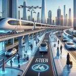 A high-definition, realistic image representing the future of urban transportation. The scene should depict a clean and modern cityscape with various forms of advanced transportation methods. These may include aerial drones capable of carrying people, smart electric cars on multi-layered roads, and high-speed hyperloop trains in clear tubes. Pedestrian areas should feature interactive digital signage and self-draining, luminescent road surfaces. To represent diversity, a few figures enjoying the facilities should be present - a Middle-Eastern female flying a personal drone, a Caucasian male driving an autonomous car, and an Asian female waiting at the hyperloop station.