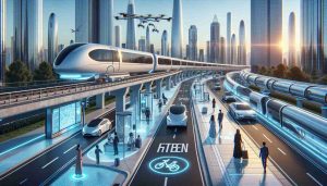 A high-definition, realistic image representing the future of urban transportation. The scene should depict a clean and modern cityscape with various forms of advanced transportation methods. These may include aerial drones capable of carrying people, smart electric cars on multi-layered roads, and high-speed hyperloop trains in clear tubes. Pedestrian areas should feature interactive digital signage and self-draining, luminescent road surfaces. To represent diversity, a few figures enjoying the facilities should be present - a Middle-Eastern female flying a personal drone, a Caucasian male driving an autonomous car, and an Asian female waiting at the hyperloop station.