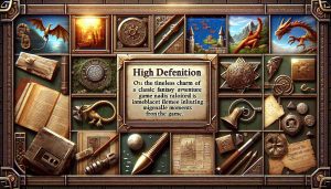 High definition, realistic image capturing the timeless charm of a classic fantasy adventure game named 'Questing the Dragon III', visualized with elements indicating its theme and aesthetic. Possible features may include a medieval setting, dragon-themed artifacts, antiquated technology, and symbolic cues that allude to memorable moments from the game.