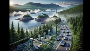 High-definition, realistic visualization depicting the challenges faced in achieving the goal of electrical vehicle proliferation in Maine by 2030. This might include imagery of current infrastructure, possible need for expanded charging stations, difficulty in changing public perception about electric vehicles, and contrasting it with the state's natural landscapes and its commitment to environmental sustainability.