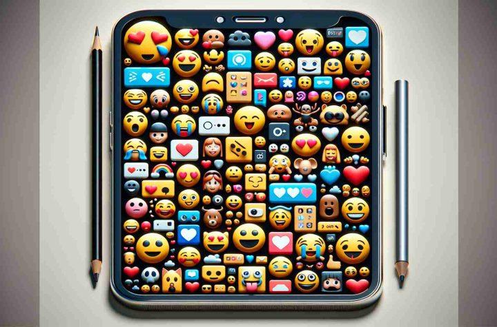 Generate a high-definition, photorealistic image that illustrates an innovative approach to emojis. depict a screen of a generic smartphone filled with unique and original emoji designs. These could include a wide variety of expressions and objects, all rendered in a sleek and modern style.