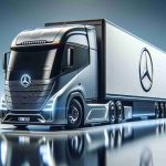 Realistic high-definition photo of a cutting-edge sustainable transportation achievement: showcasing a long-distance electric semi-truck, emblematic of a famous German auto brand renowned for their star logo. The truck is sleek and modern, exemplifying the future of eco-friendly haulage.