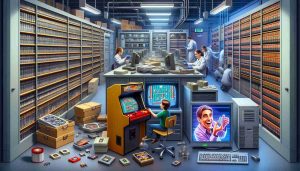 A high-definition, realistic image featuring a scene that represents efforts to preserve classic video games. This could include technicians delicately handling vintage cartridges, an archival environment with climate-controlled rooms, shelves filled with neatly organized and labeled game boxes, and computers with software tools specific for video game preservation and restoration. Besides these elements, an additional part of the image could demonstrate the benefits of these efforts - perhaps a child with wide eyes and a joyous smile, experiencing an old-school game on a revamped but authentic arcade machine, instilling the appreciation for classic games in a new generation.