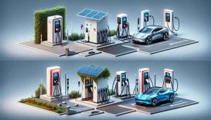 Highly detailed and realistic depiction of the evolution of electric vehicle charging stations. The image may start from the basic models, perhaps with just a single charging port, potentially housed in a simple weather-proof box. Then, the image should move on to showcase the progress over time with stations getting sleeker and more production-friendly. The later stages could show modern multivehicular charging stations, perhaps even with solar-panel roofing. Finally, the image can imagine the yet-to-come charging stations with wireless charging capabilities, integrated with smart city architecture.