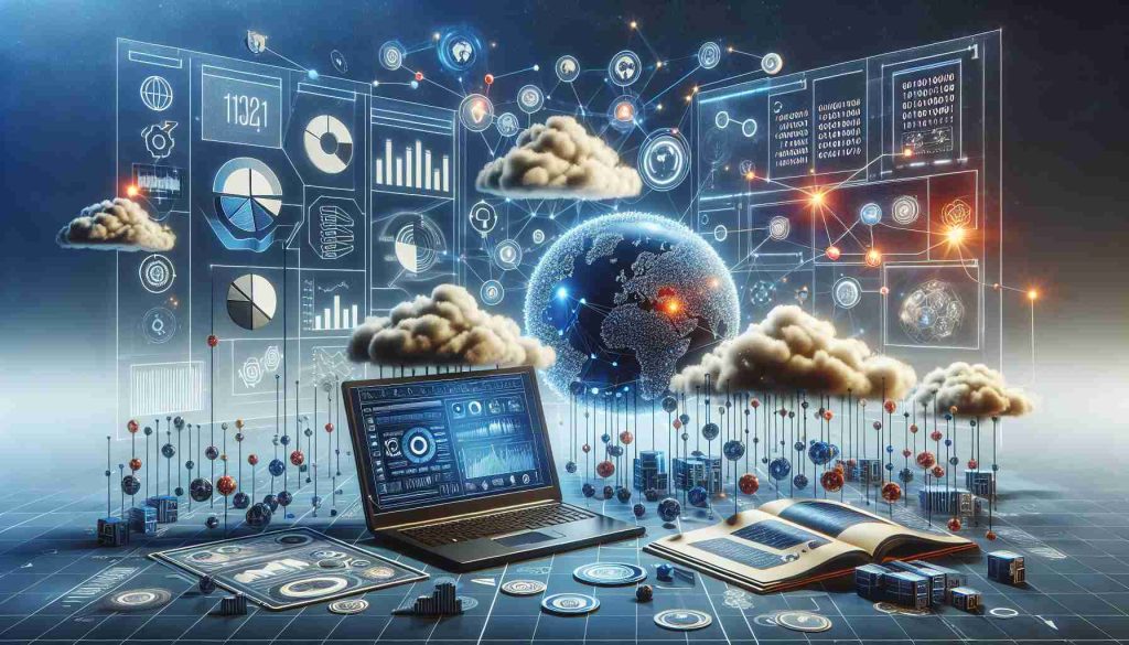 A high-definition, realistic illustration demonstrating the advantages of online data technologies. Picture a scene filled with various symbols representative of data science such as bar graphs, pie charts, data points linked in a network, and binary code. In the background, digital clouds could represent cloud computing. Also display elements of online access, like a laptop or a globe symbolizing global connectivity. The overall message should convey how utilization of these technologies enhances data management, accessibility, processing speed, and overall productivity.