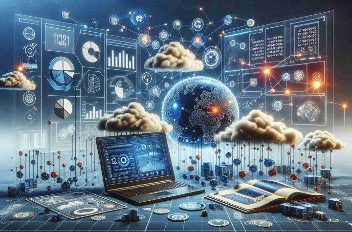 A high-definition, realistic illustration demonstrating the advantages of online data technologies. Picture a scene filled with various symbols representative of data science such as bar graphs, pie charts, data points linked in a network, and binary code. In the background, digital clouds could represent cloud computing. Also display elements of online access, like a laptop or a globe symbolizing global connectivity. The overall message should convey how utilization of these technologies enhances data management, accessibility, processing speed, and overall productivity.