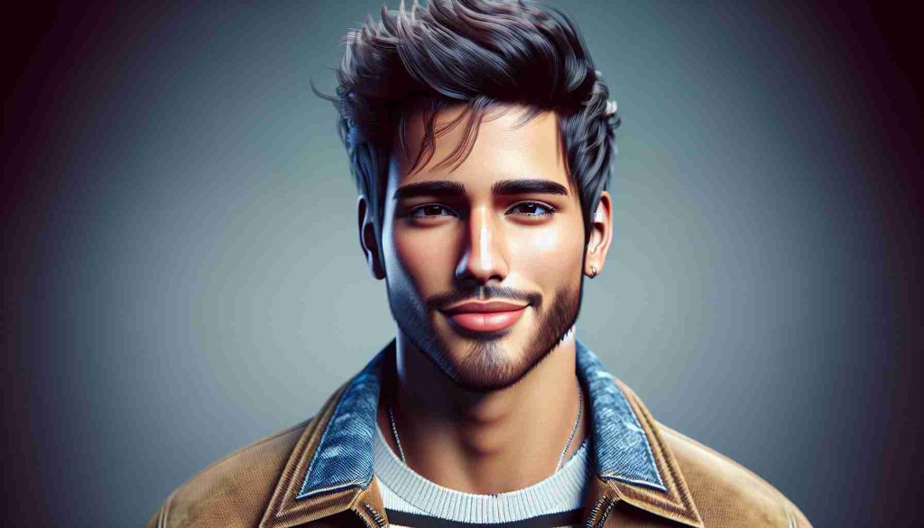 High-definition, realistic portrait of a male Latinx pop singer, who started his career on a reality television show and has since ascended to widespread musical fame. He sports a dashing, artistic look, with a charismatic smile and trendy, stylish clothing that embodies his musical genre.