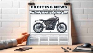 Create a realistic, high-definition image of a mock-up headline. The headline reads, 'Exciting News: A Major Motorcycle Manufacturer Revolutionizes the E-Bike Market with Budget-Friendly Model'. The background of the headline should be the front-page of a well-known news outlet. Pop-in an illustrative image of an electric bike that is sleek, modern, and affordable looking next to the headline. Please make sure to keep the brand details vague while maintaining the overall aesthetic of a motorcycle manufacturer’s product.