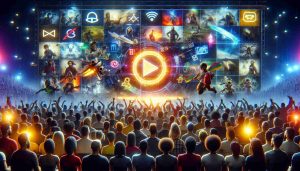 A visually rich, HD image representing thrilling releases and announcements in the gaming industry. It portrays a crowd of diverse gamers from various descents such as Caucasian, Hispanic, Black, Middle-Eastern, South Asian, engaged in watching a gigantic screen displaying snippets of forthcoming games. To illustrate the excitement, the expressions should be full of anticipation and joy. In the background, symbols and logos for generic, unbranded video games are floating. Around the screen banners, lights flaring up to create a dynamic, electrifying atmosphere. Keeping colour palette vibrant to reflect the energy and diversity of the gaming community.