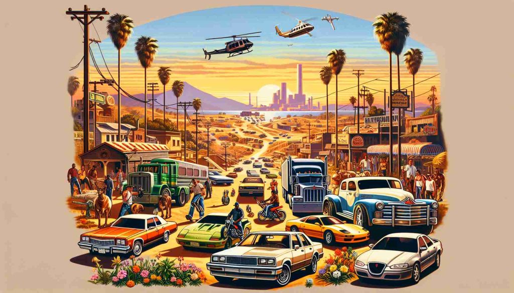 A high-definition, realistic image of a classic edition of a car-based action-adventure video game trilogy. Illustrate an open-world environment filled with various vehicles, action sequences, and diverse landscapes similar to the concept of the Grand Theft Auto series.