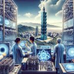 Generate a high-definition, realistic image capturing the essence of 'Empowering Quantum Futures' in Taiwan. Show a scene including state-of-the-art high tech equipment in a futuristic laboratory, with scientists of various gender and descents, like Hispanic and Middle-Eastern, interacting with complex quantum computing interfaces. The background should feature the distinctive Taiwanese landscape, epitomized by the towering Taipei 101 building and lush green hills.