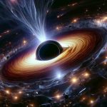 An incredibly detailed and realistic high-definition image, capturing the glory of an enigmatic quantum black hole. The scene unravels the mysteries of quantum physics and astronomical quandaries. The black hole itself is at the center, its gravitational pull so strong that it warps the very fabric of space and time. The area surrounding it is filled with a myriad of cosmic debris and illuminating starlight, giving testament to the immense power of these celestial entities. Also visible are the theoretical quantum ripples, seemingly defying our understanding of physics, leaving behind an aura of suspense and intrigue.