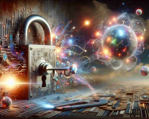 A detailed, high-definition image illustrating the concept of 'Unlocking the Future'. The scene should embody the potential and excitement of quantum computing as the next significant investment trend. Depict elements that symbolize the future, intermingling with elements that represent quantum computing - circuits, quantum bit (q-bit), entangled particles, etc. In the foreground, there could be a symbolic key turning in an abstract lock, metaphorically 'unlocking' this future. Use a touch of surrealism to convey the sense of exploring uncharted territories.