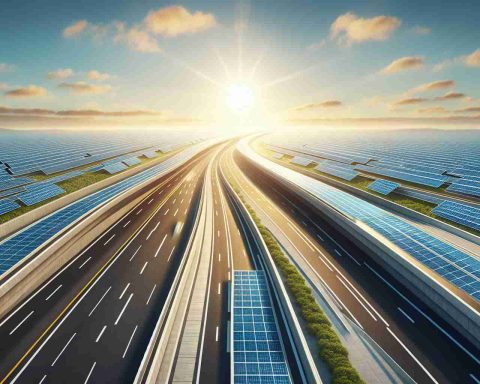 Generate a realistic, high-definition image showcasing an innovative future of highways where solar panels are strategically built into the road's surface. The scene should represent bright, sunny day and the roads should be stretching far into the horizon. Ideally, the solar driven highways will be displayed in a way that emphasizes their potential as a sustainable source of energy.