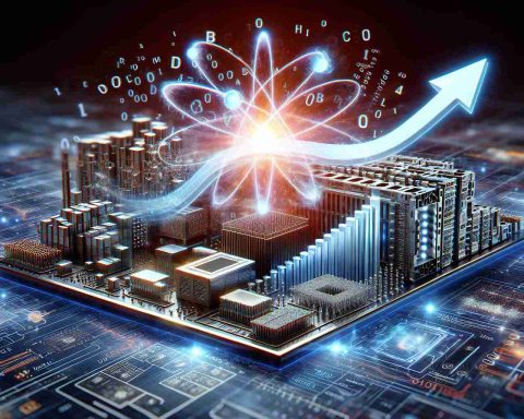 A high-definition, realistic photograph showcasing an illustrative boom in the field of quantum computing. The image could possibly contain elements like futuristic quantum computers, bright light, and 3D graphs to depict exponential growth. Symbols of science and technology such as atoms, circuit boards, or binary codes could be scattered around, highlighting the rapid and unbelievable gains in this sector.