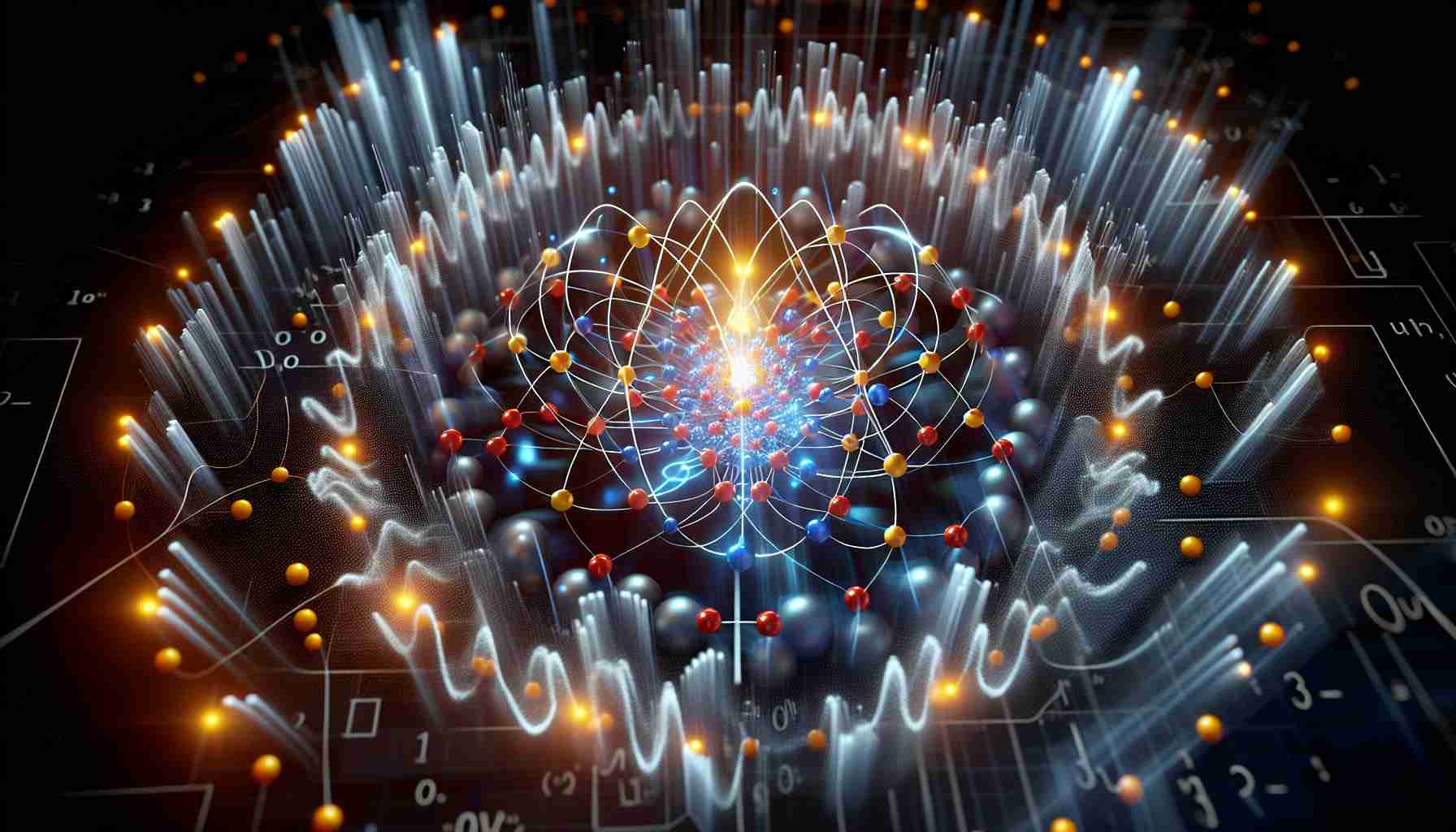 A high-definition, realistic representation of quantum simulations being revolutionized through light-controlled interactions between atoms. The image should depict distinct patterns of light interacting with atoms, possibly showing a fluctuation in the atomic structure highlighting the changes brought about by light control. To visualize quantum simulations, the use of classic quantum imagery such as uncertain positions, wave-particle duality, and quantum entanglement can be emphasized. These components not only represent the concepts behind quantum simulations but also interpret the revolutionizing effects of light-controlled interactions.