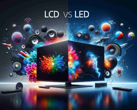 Generate a high-definition, realistic image comparing LCD and LED TVs. The image should be a split-screen style, with the left side featuring a sleek, modern LCD TV showcasing vibrant colors, intricate high-resolution images, and realistic shadow details. The right side should portray an equally modern LED TV that features particularly bright, clear images and deep, rich blacks. These elements hint at the differences between the two types of technology. Top of the image should have a written text which says, 'LCD vs LED TV: What's the Real Deal?' The image should evoke a sense of recent community debate or discussion around these topics, possibly through visual cues such as themed icons or symbols of communication like speech bubbles or comment threads.