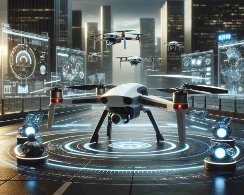 A realistic, high-definition image showcasing the future of drone security. Display a scene whereby drones, equipped with advanced quantum technology, are revolutionizing the field of security. These drones should appear cutting-edge, with sleek designs depicting modernity and high technology. Their functionality is indicated through features like nano cameras, infrared scanners, facial recognition tools, and digital displays. The setting is futuristic, perhaps in an urban center or a security hub, reinforcing the concept of forward progression. The inclusion of the drones' operations, such as surveillance, data collection, or patrolling, will enhance the realistic aspect of their security applications.