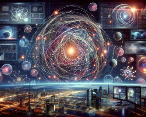 An ultra HD representation of a scene showcasing the potential of quantum telecommunication revolutionizing connectivity. Envision an expansive network, alive with swirling orbs of varying light spectrum, indicating quantum data, interconnecting different points across the globe. Also include images depicting global landmarks underneath this shimmering web to emphasize the worldwide reach. In the foreground, add a pair of futuristic quantum computers interacting with this network. Don’t forget to incorporate symbols or visuals that convey the concept of quantum mechanics like superposition and entanglement.